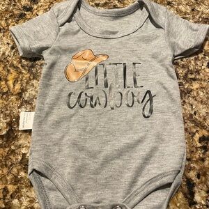 New little boy cowboy gray onesie 0-3 months